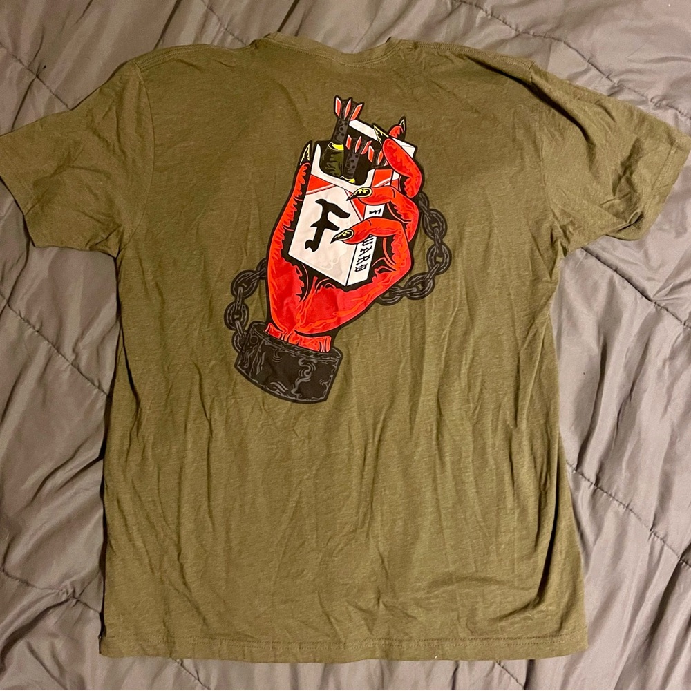 Green and Red Short Sleeve Tee with Race Car Graphic